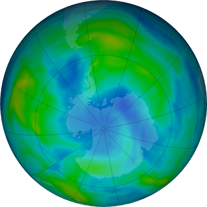 Antarctic ozone map for 29 May 2019